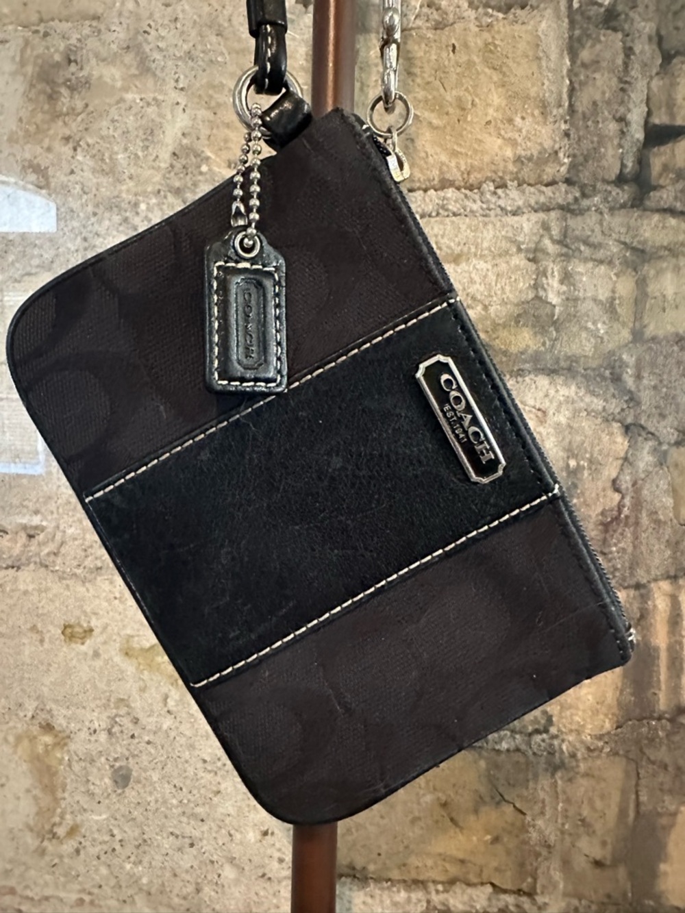 Coach Black Leather & Canvas Wristlet - Picture 5 of 7